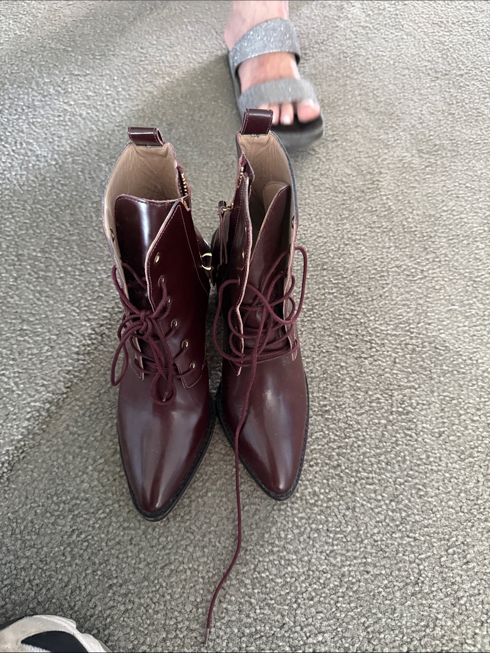 Zimmermann Burgundy Lace-Up Pointed Ankle Boots